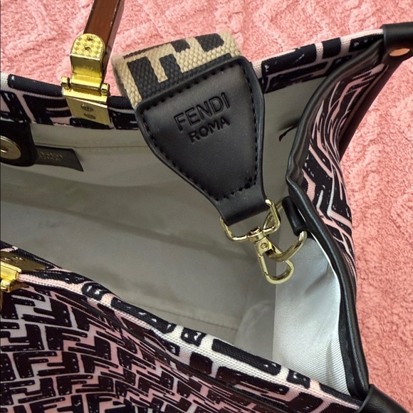 Women's Black White and Pink Tote Bag - Picture 7 of 16